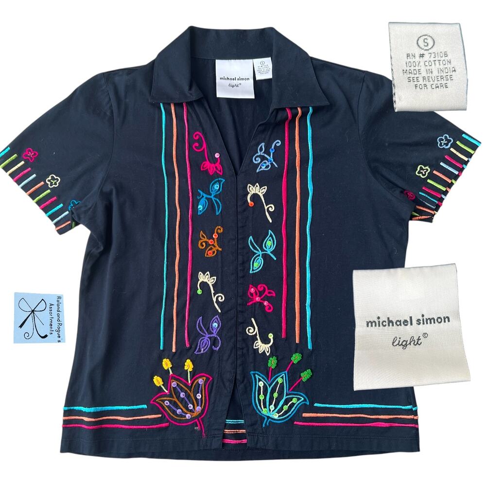Michael Simon Lite 100% Cotton Colorful Floral Shirt Sz S